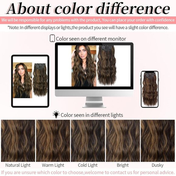 Clip in Hair Extensions Synthetic Wavy 24Inch Dark Brown to Chestnut - Picture 8 of 9